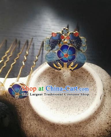 Traditional Chinese Classical Cloisonne Bats Hairpins Ancient Princess Hanfu Hair Accessories for Women