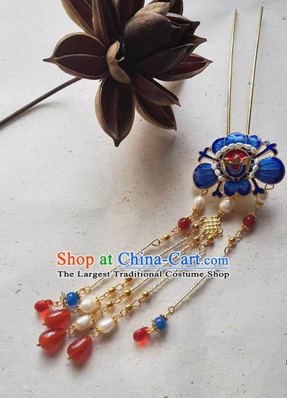 Traditional Chinese Classical Pearls Tassel Step Shake Cloisonne Hairpins Ancient Princess Hanfu Hair Accessories for Women