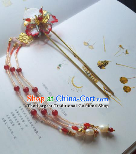 Traditional Chinese Classical Red Butterfly Tassel Hairpins Ancient Princess Hanfu Hair Accessories for Women