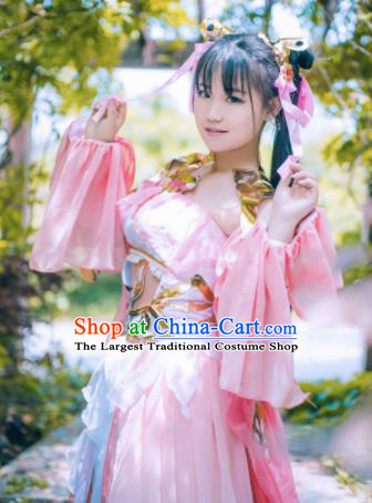 Chinese Cosplay Fairy Female Swordsman Pink Dress Ancient Knight Princess Costume for Women