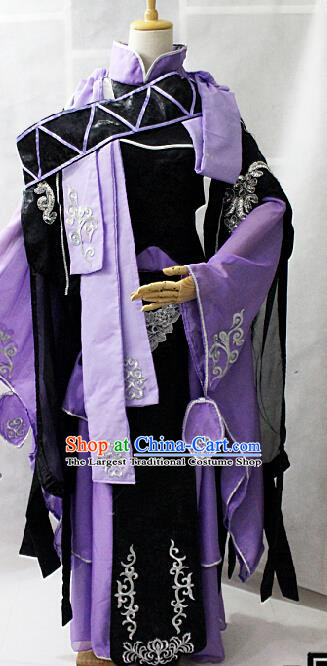 Chinese Cosplay Goddess Fairy Purple Dress Ancient Female Swordsman Knight Costume for Women