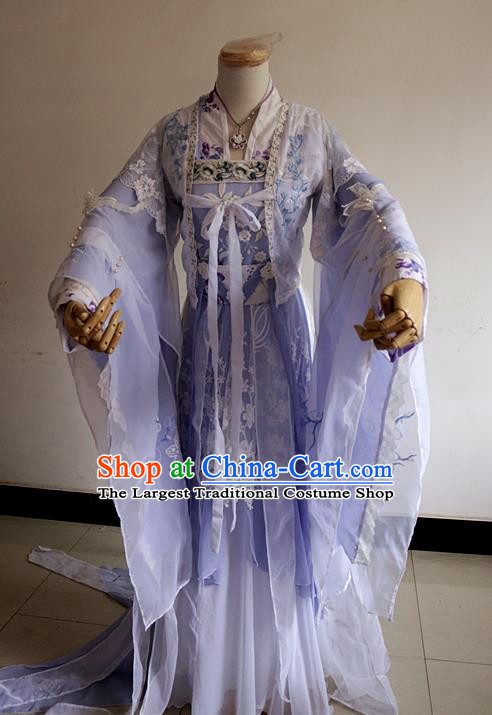 Chinese Cosplay Tang Dynasty Princess Lilac Dress Ancient Female Swordsman Knight Costume for Women