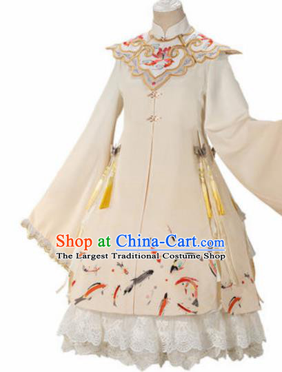 Traditional Chinese Cosplay Princess Beige Dress Ancient Court Lady Costume for Women