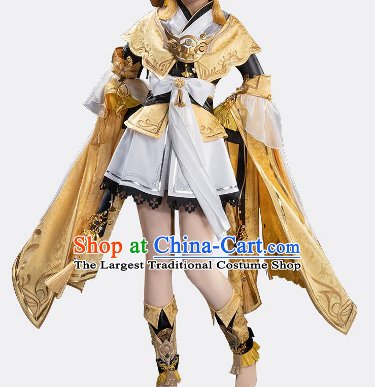 Traditional Chinese Cosplay Female Swordsman Golden Dress Ancient Heroine Costume for Women