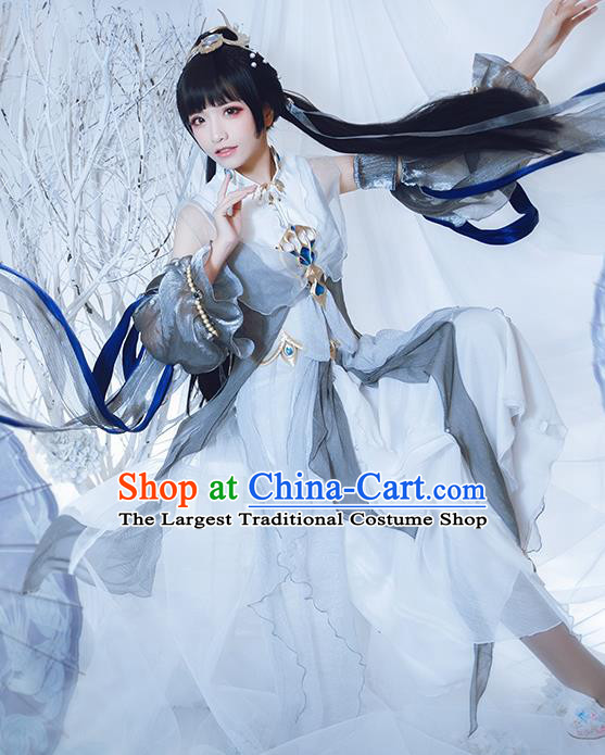 Traditional Chinese Cosplay Female Swordsman Grey Dress Ancient Heroine Costume for Women