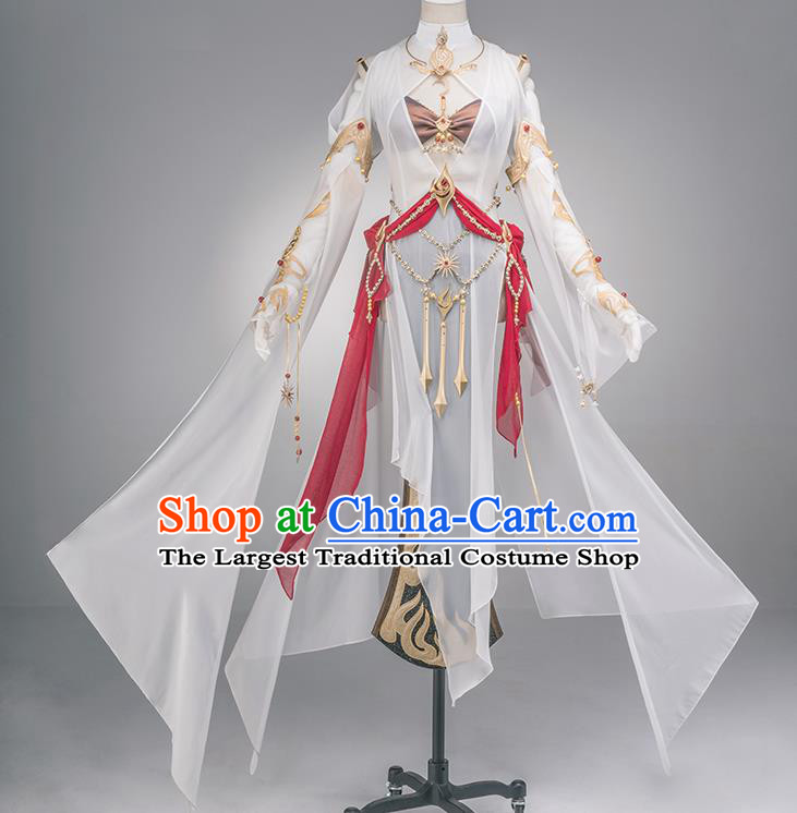 Traditional Chinese Cosplay Swordswoman Fairy White Dress Ancient Heroine Costume for Women