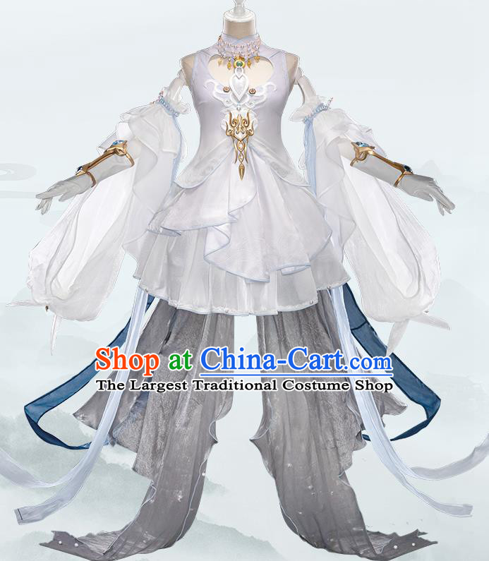 Traditional Chinese Cosplay Swordswoman Fairy White Short Dress Ancient Heroine Costume for Women