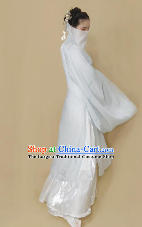 Chinese Ming Dynasty Light Green Chiffon Cloak Ancient Female Swordsman Knight Costume for Women