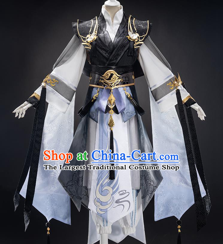 Traditional Chinese Cosplay Taoist Black Clothing Ancient Swordsman Costume for Men