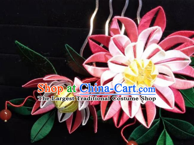 Traditional Chinese Hanfu Palace Pink Epiphyllum Hair Comb Hairpins Ancient Princess Hair Accessories for Women