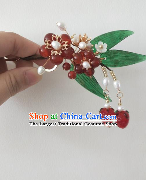 Traditional Chinese Hanfu Palace Red Strawberry Tassel Hairpins Ancient Princess Hair Accessories for Women