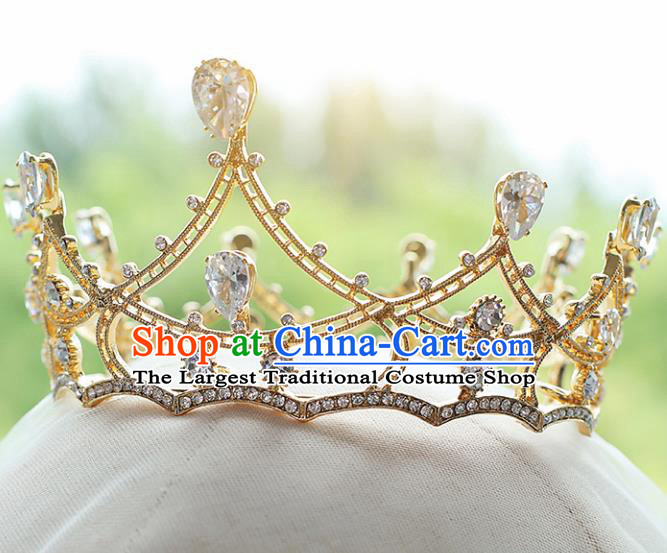 Top Grade Bride Zircon Round Royal Crown Handmade Wedding Hair Accessories for Women