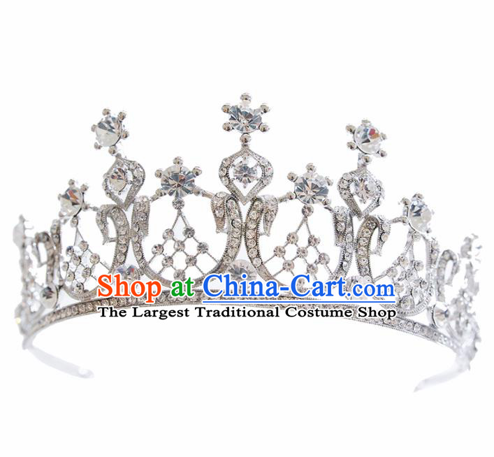 Top Grade Bride Beads Crystal Royal Crown Handmade Wedding Hair Accessories for Women