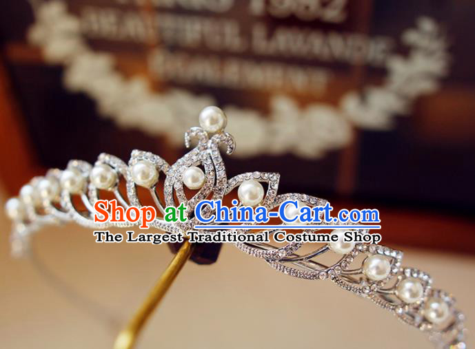 Top Grade Bride Zircon Beads Royal Crown Handmade Wedding Hair Accessories for Women