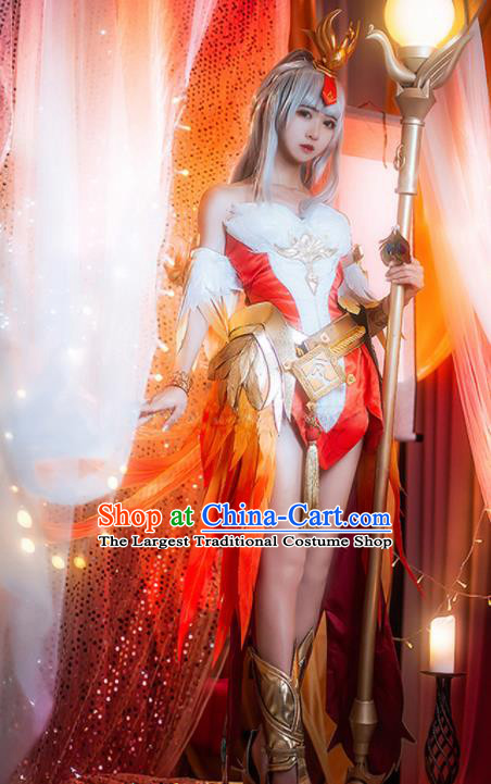 Traditional Chinese Cosplay Swordswoman Red Dress Ancient Heroine Costume for Women