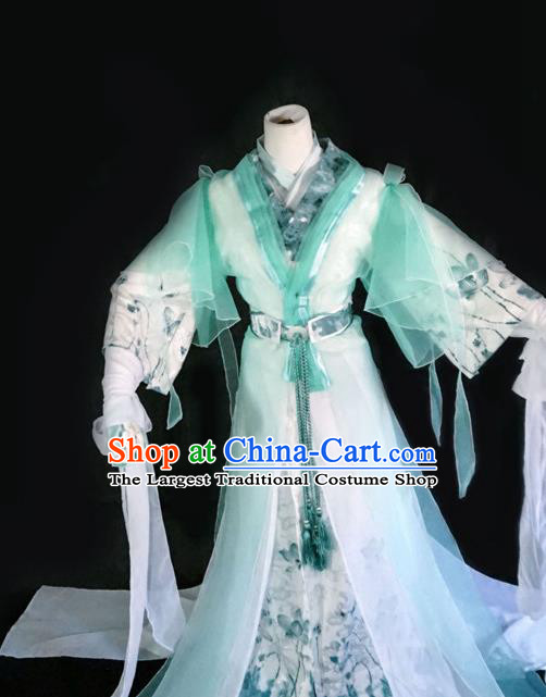 Traditional Chinese Cosplay Swordswoman Light Green Dress Ancient Royal Princess Costume for Women