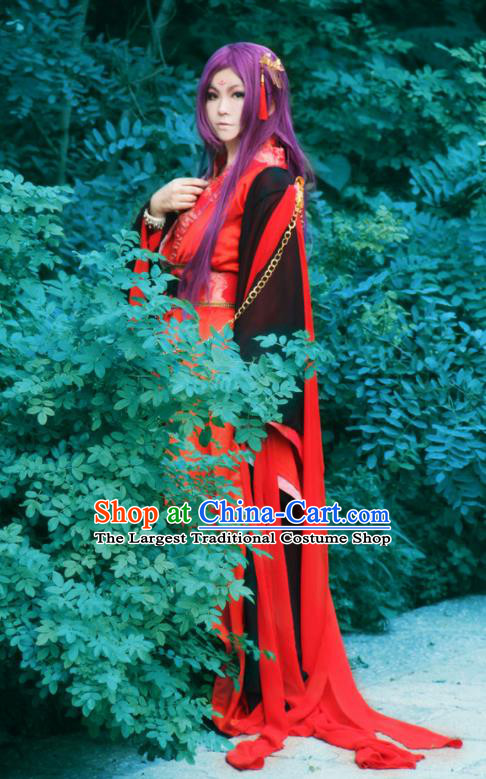 Traditional Chinese Cosplay Swordsman Red Clothing Ancient Royal Highness Costume for Men