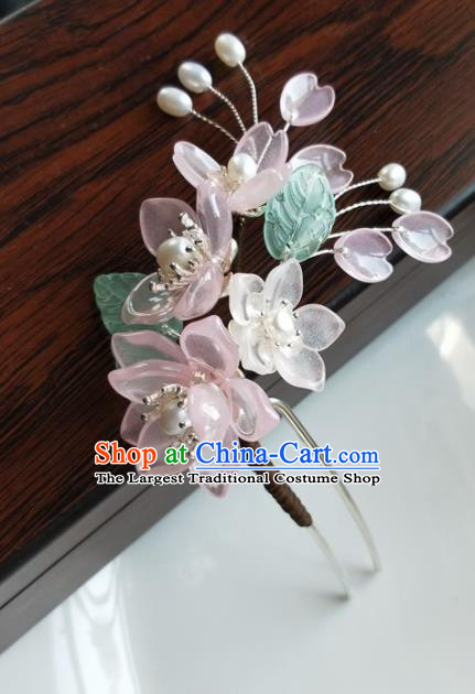 Traditional Chinese Hanfu Pink Flowers Hairpins Ancient Princess Hair Accessories for Women