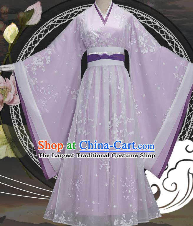 Traditional Chinese Cosplay Swordswoman Lilac Dress Ancient Princess Heroine Costume for Women