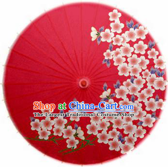 Japanese Handmade Printing Cherry Blossom Red Oil Paper Umbrella Traditional Dance Umbrellas