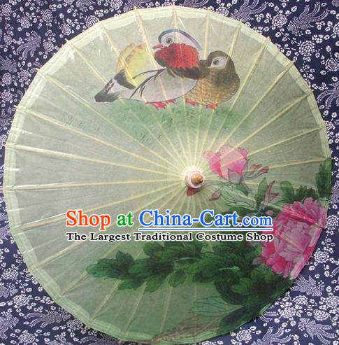 Chinese Handmade Printing Mandarin Duck Peony Oil Paper Umbrella Traditional Decoration Umbrellas