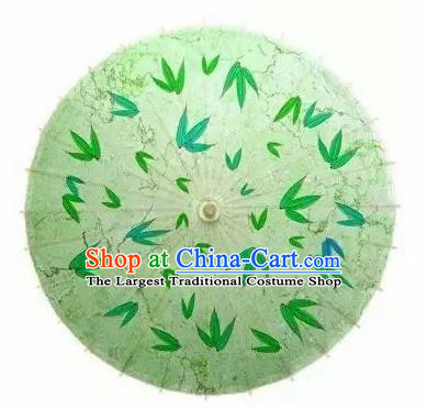 Chinese Handmade Printing Bamboo Leaf Green Oil Paper Umbrella Traditional Decoration Umbrellas