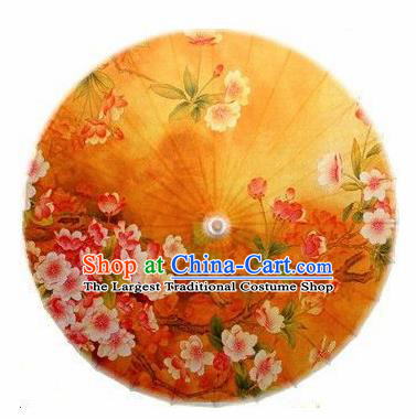 Chinese Handmade Printing Flowers Orange Oil Paper Umbrella Traditional Decoration Umbrellas