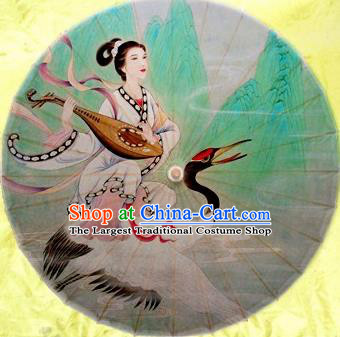 Chinese Handmade Printing Crane Goddess Oil Paper Umbrella Traditional Decoration Umbrellas