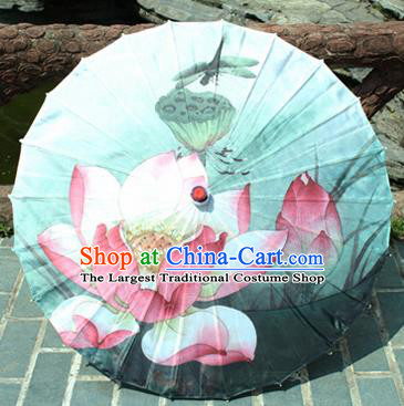 Handmade Chinese Classical Dance Printing Lotus Dragonfly Paper Umbrella Traditional Cosplay Decoration Umbrellas