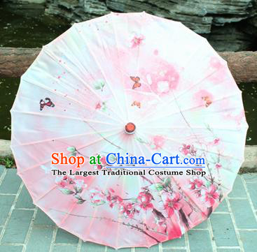 Handmade Chinese Classical Dance Printing Pink Flowers Butterfly Paper Umbrella Traditional Cosplay Decoration Umbrellas