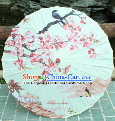 Handmade Chinese Classical Dance Printing Peach Flowers Paper Umbrella Traditional Cosplay Decoration Umbrellas