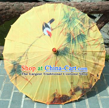 Handmade Chinese Classical Dance Printing Bamboo Bird Yellow Paper Umbrella Traditional Cosplay Decoration Umbrellas