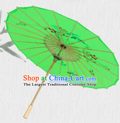 Handmade Chinese Printing Flowers Butterfly Green Silk Umbrella Traditional Classical Dance Decoration Umbrellas