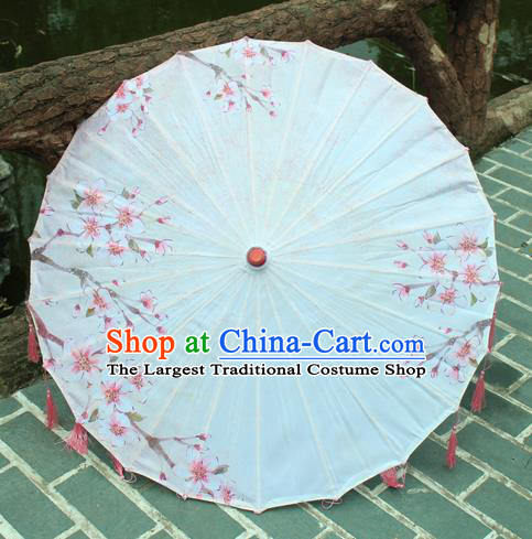 Handmade Chinese Printing Peach Blossom Pink Tassel Silk Umbrella Traditional Classical Dance Decoration Umbrellas