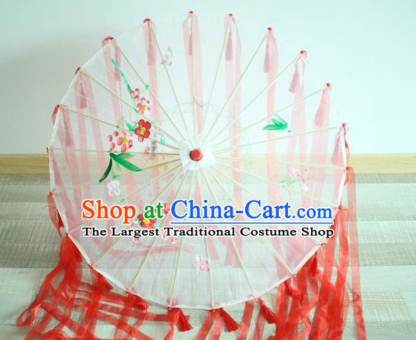 Handmade Chinese Red Ribbon Silk Umbrella Traditional Classical Dance Decoration Umbrellas