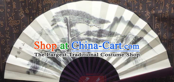 Chinese Handmade Painting Pine Landscape Silk Fans Traditional Decoration Folding Fan