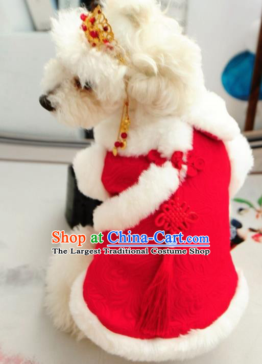 Traditional Asian Chinese Pets Clothing Winter Dog Red Costumes for New Year