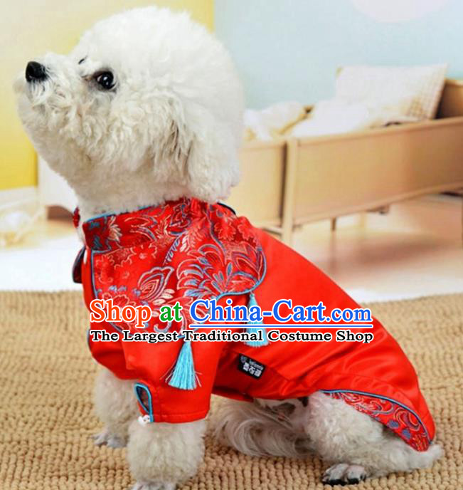 Traditional Asian Chinese Pets Winter Clothing Dog Red Satin Costumes for New Year Spring Festival