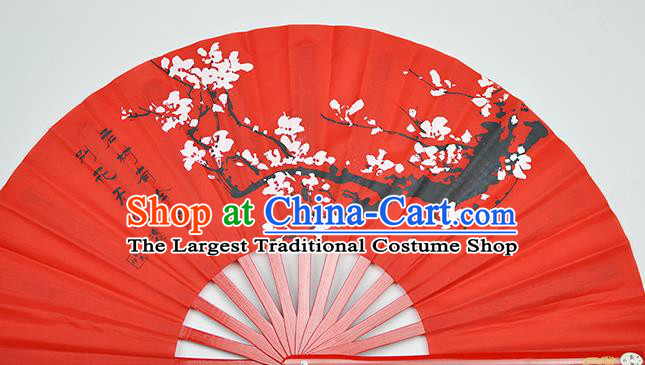 Chinese Handmade Printing Plum Blossom Red Kung Fu Fans Accordion Fan Traditional Decoration Folding Fan