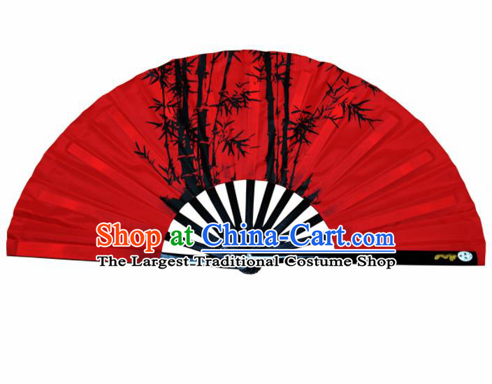 Chinese Handmade Printing Bamboo Red Kung Fu Fans Accordion Fan Traditional Decoration Folding Fan