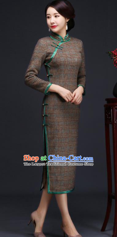 Traditional Chinese Grey Woolen Cheongsam Mother Tang Suit Qipao Dress for Women