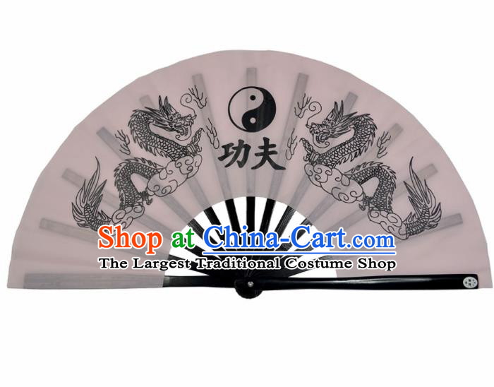 Chinese Handmade Martial Arts Printing Dragons White Silk Fans Accordion Fan Traditional Kung Fu Folding Fan