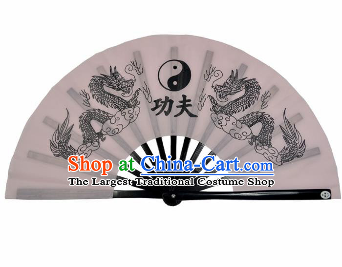 Chinese Handmade Martial Arts Printing Dragons White Silk Fans Accordion Fan Traditional Kung Fu Folding Fan