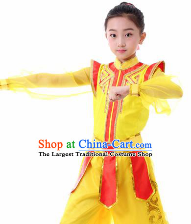 Traditional Chinese Children Classical Dance Hua Mulan Yellow Clothing Stage Show Costume for Kids