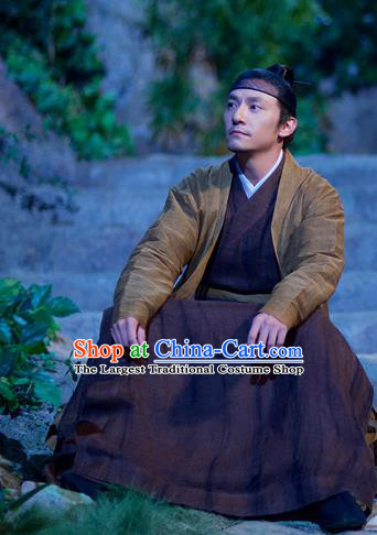 Chinese Ancient Swordsman Brown Clothing Drama Love and Destiny Jiu Chen Chang Chen Costumes for Men