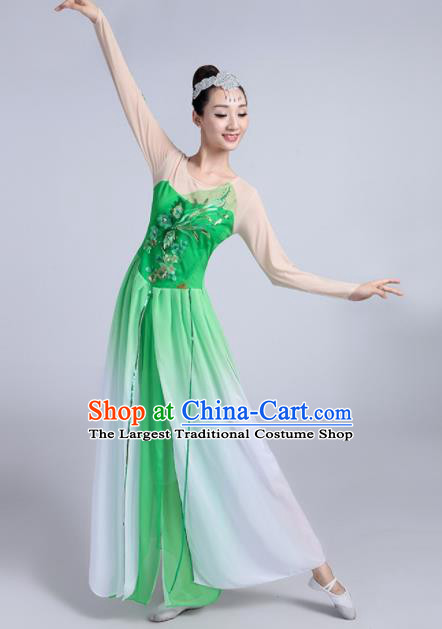 Traditional Chinese Classical Dance Lotus Dance Green Dress Stage Show Costume for Women