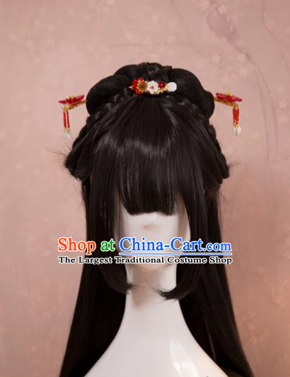 Traditional Chinese Ming Dynasty Young Lady Wigs Cosplay Ancient Goddess Female Swordsman Chignon for Women