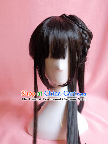 Traditional Chinese Han Dynasty Nobility Lady Wigs Sheath Cosplay Ancient Goddess Female Swordsman Chignon for Women