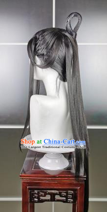 Traditional Chinese Cosplay Fairy Grey Wigs Sheath Ancient Female Swordsman Chignon for Women