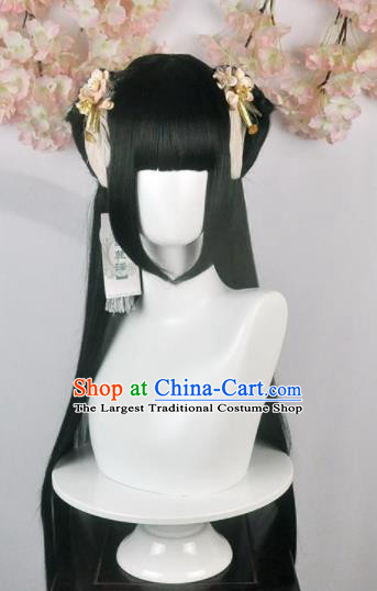 Traditional Chinese Cosplay Goddess Female Swordsman Wigs Sheath and Hair Accessories Ancient Princess Chignon for Women